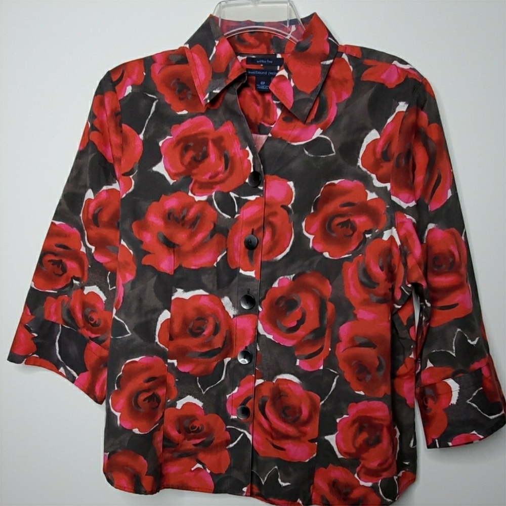 LK NEW | 16 16P PETITE 3/4 SLEEVE ROSE TOP SHIRT